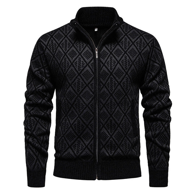 2024 Fall/Winter Men's Fleece-Lined Stand Collar Sweaterh