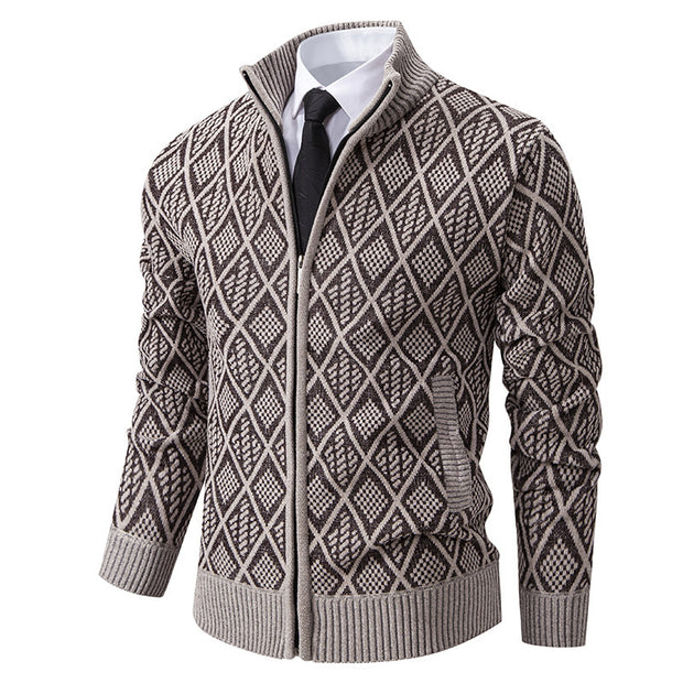 2024 Fall/Winter Men's Fleece-Lined Stand Collar Sweaterh