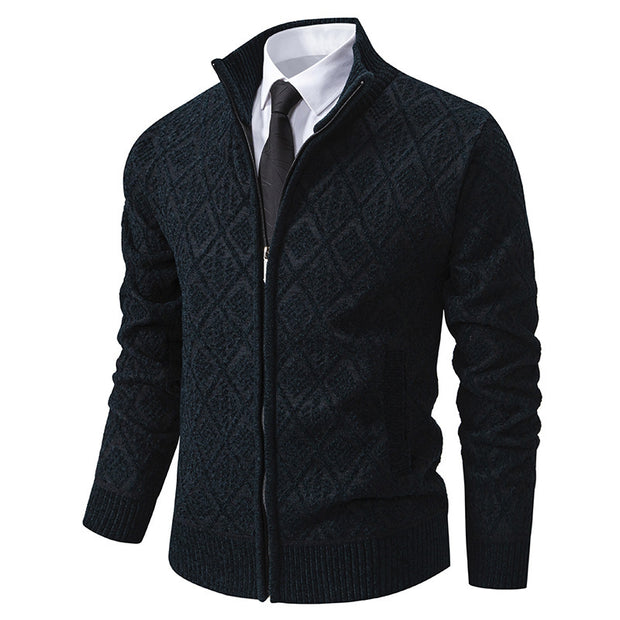 2024 Fall/Winter Men's Fleece-Lined Stand Collar Sweaterh