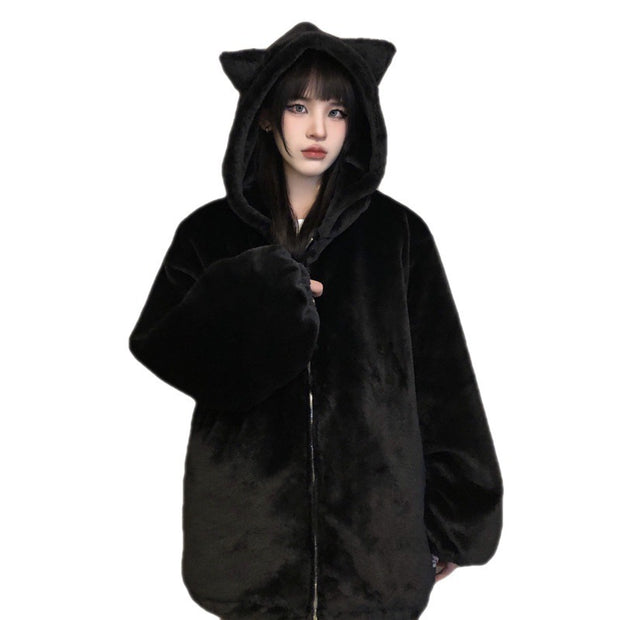 Thickened Ears Furry Coat Cotton Clothes Women's Clothes