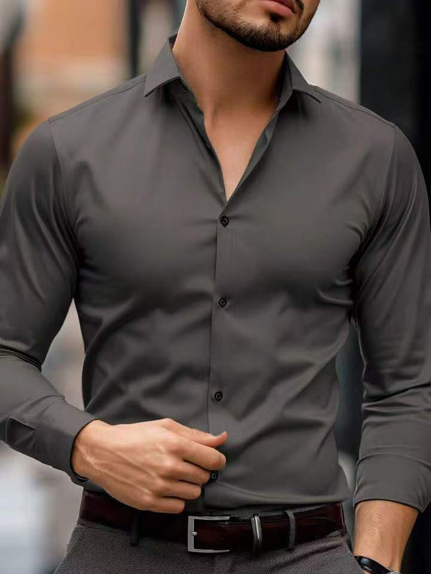 Business Lapel Shirt Solid Color Long Sleeve Casual