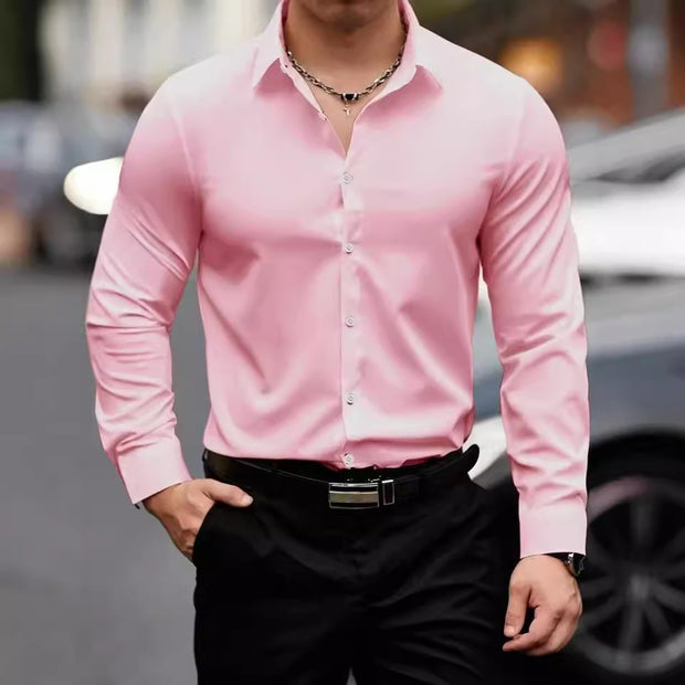 Business Lapel Shirt Solid Color Long Sleeve Casual