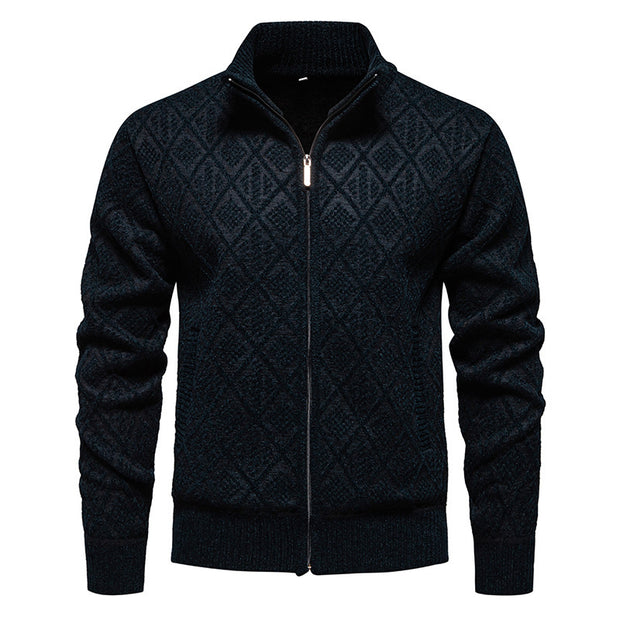 2024 Fall/Winter Men's Fleece-Lined Stand Collar Sweaterh