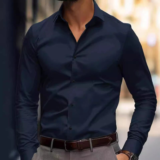 Business Lapel Shirt Solid Color Long Sleeve Casual