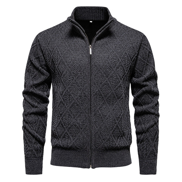 2024 Fall/Winter Men's Fleece-Lined Stand Collar Sweaterh